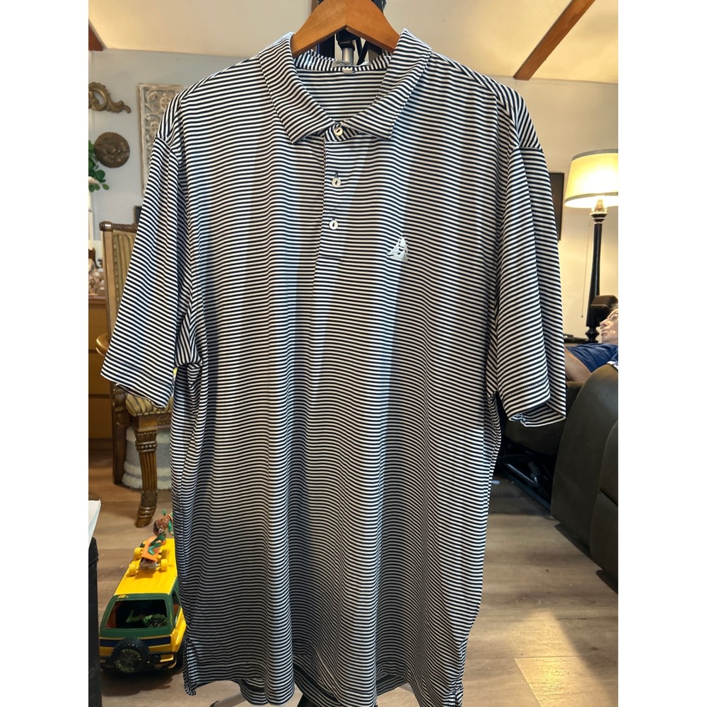 Peter Millar Summer Comfort Polo Shirt Mens XXL Navy Blue White Striped Golf Top